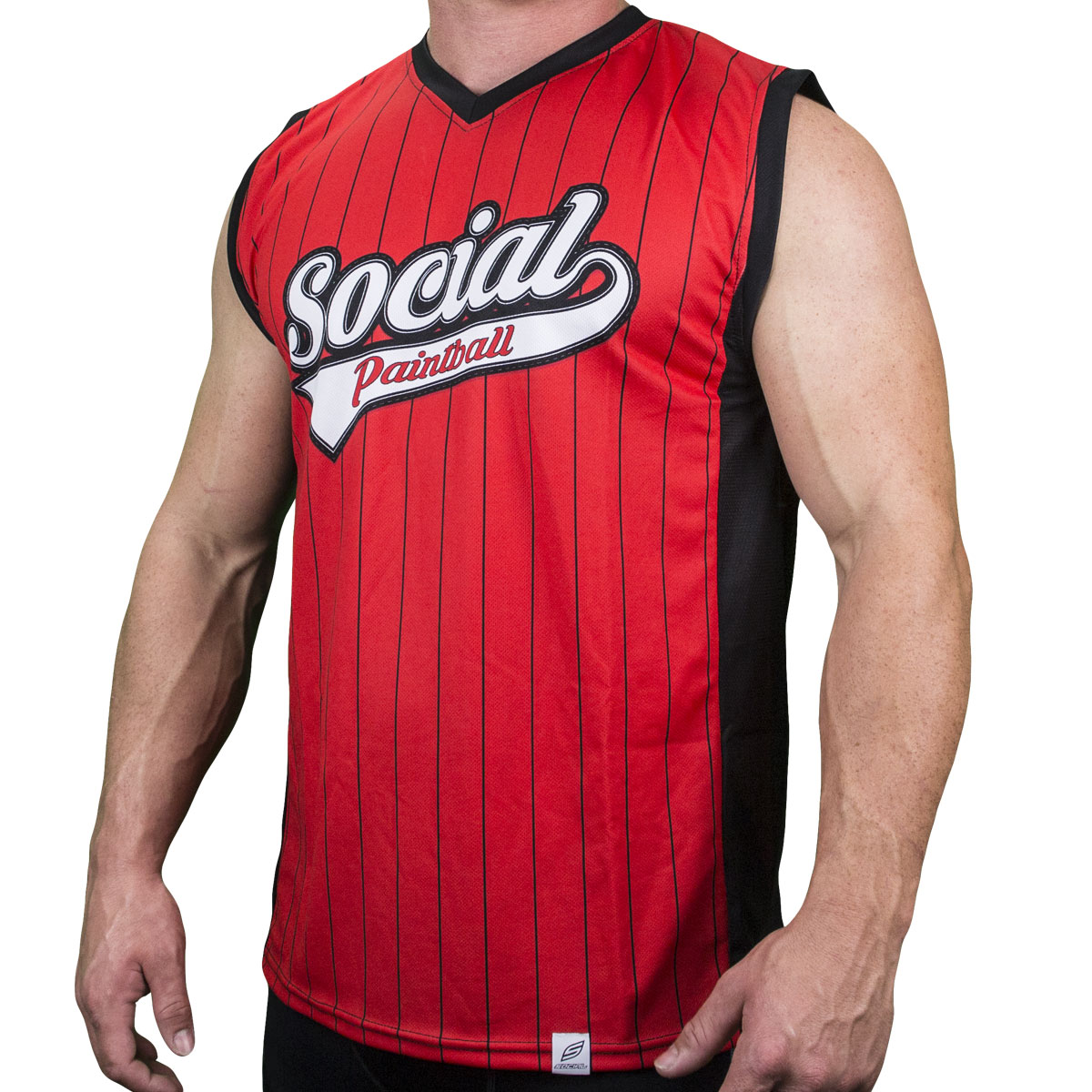 HealthdesignShops Men Sluggers Baseball Jersey - Pinstripe red black
